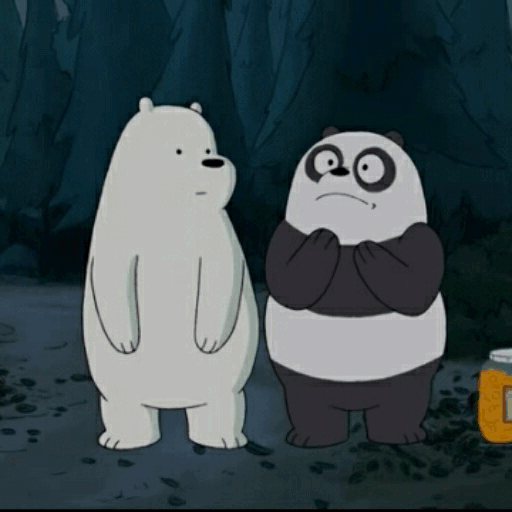 Polar bear nudging a panda bear
