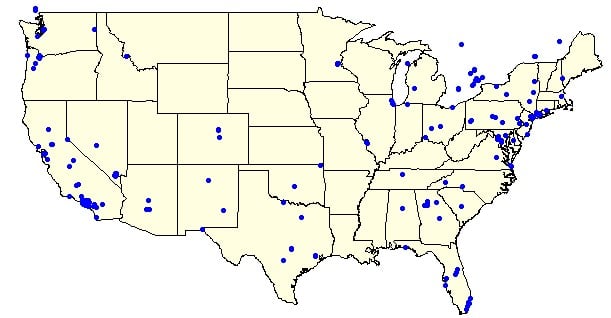 Plot of geo-coordinates on the US state map
