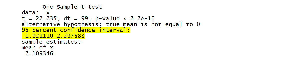 the t.test function's console output