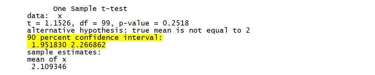 the t.test function's console output