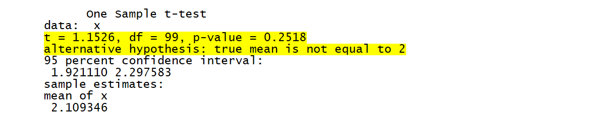 the t.test function's console output