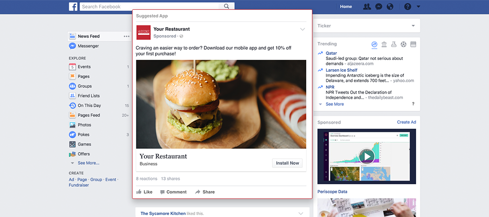 Example of ad from Facebook
