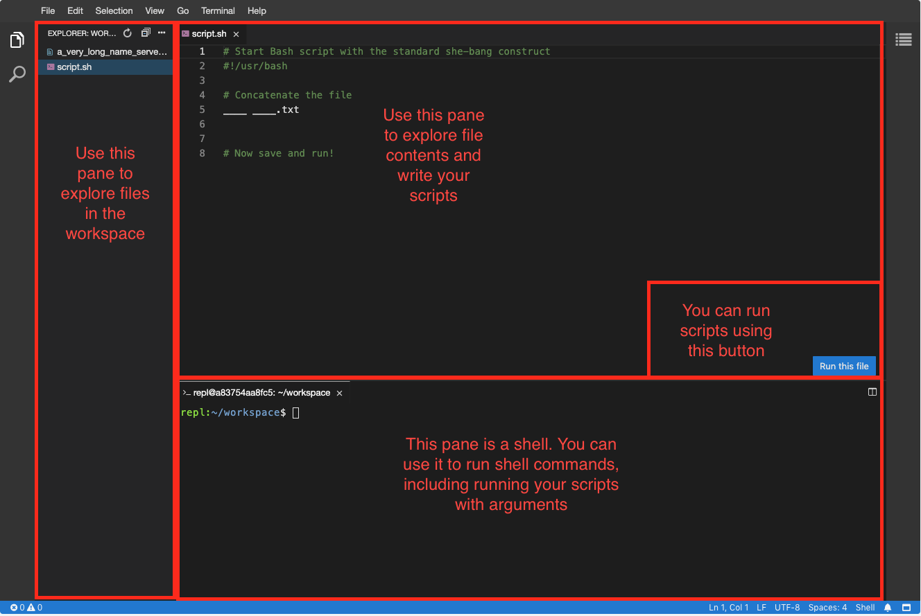 IDE interface annotated screenshot