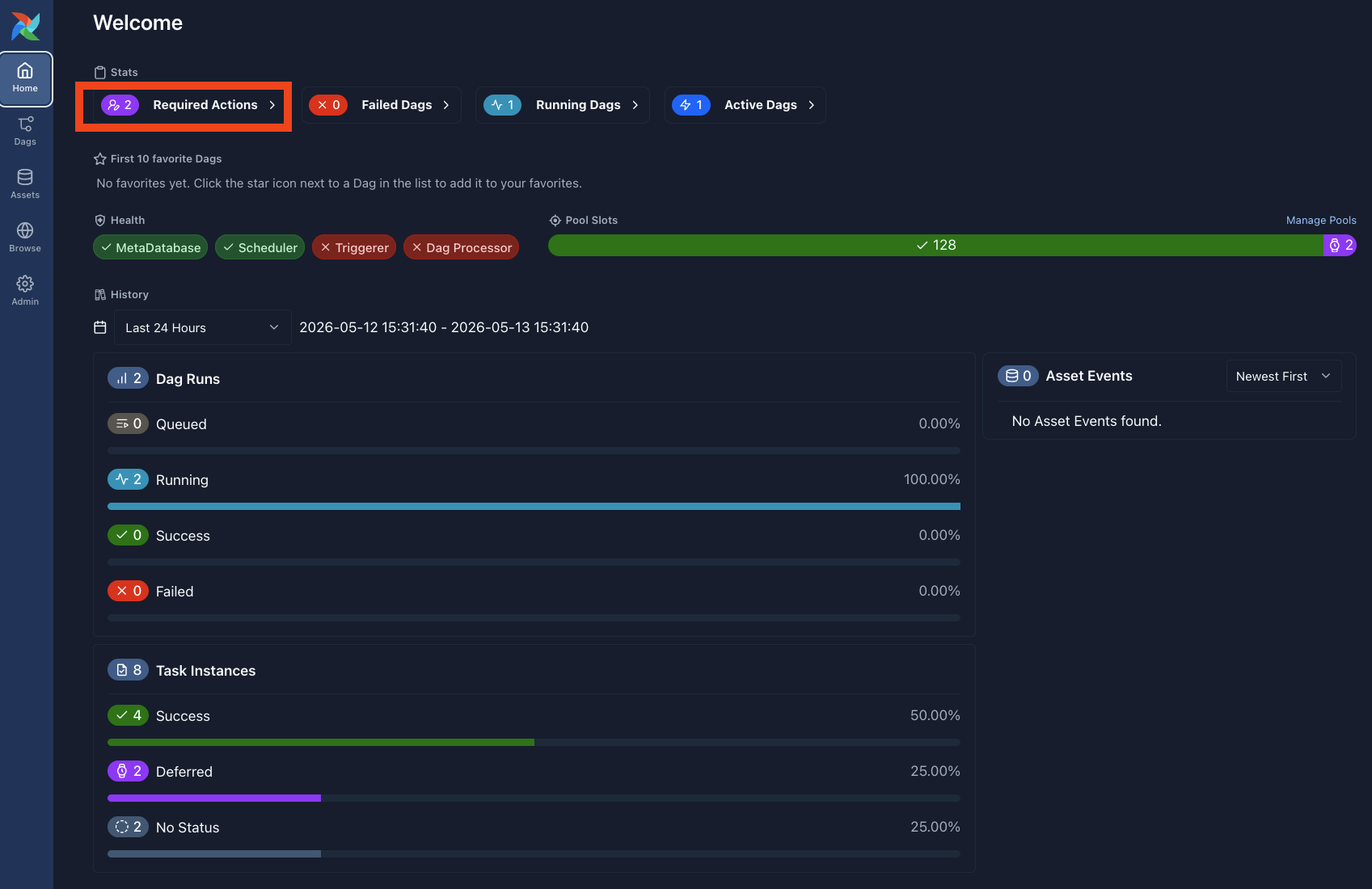 Airflow home page showing the Required Actions section