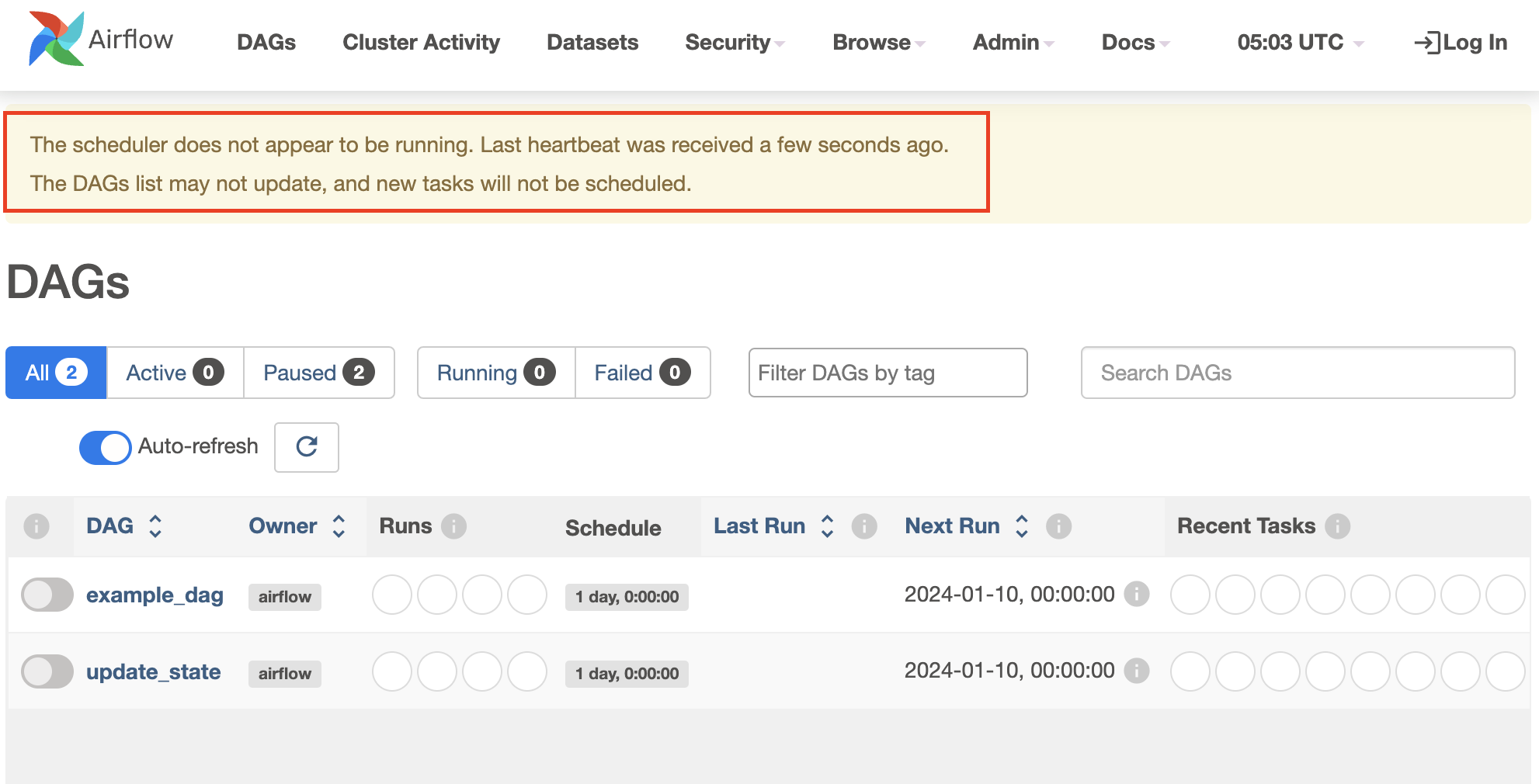 Airflow scheduler not running