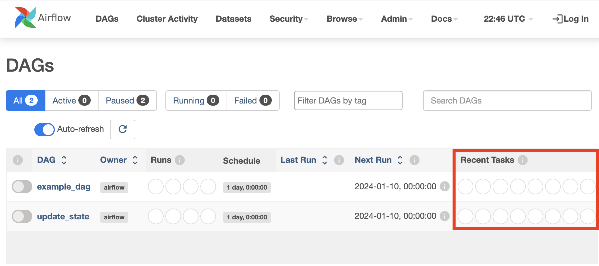 Airflow DAG view recent tasks