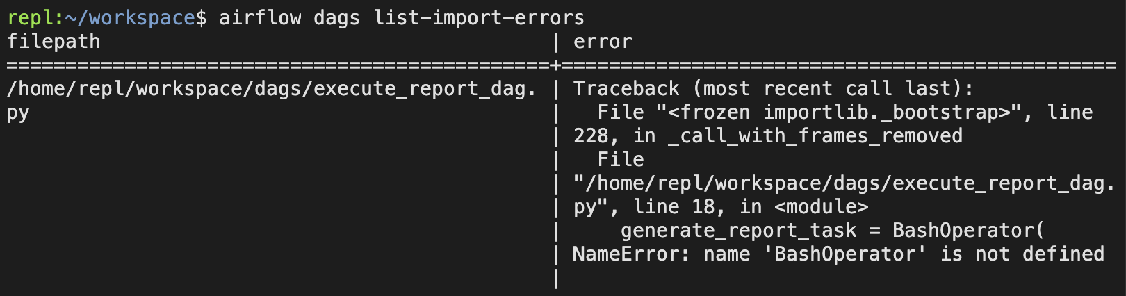 airflow dags list-import-errors with errors