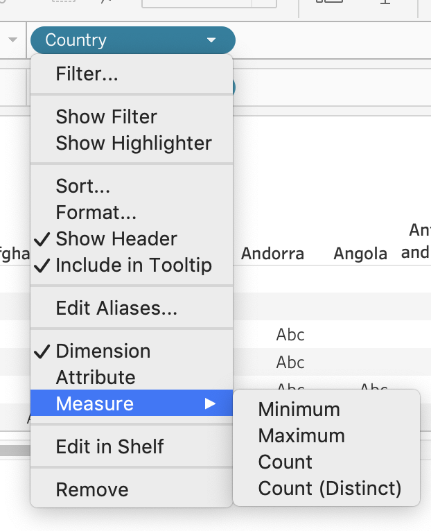 Tableau drop down for aggregating dimensions