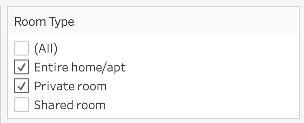 Filter on room type