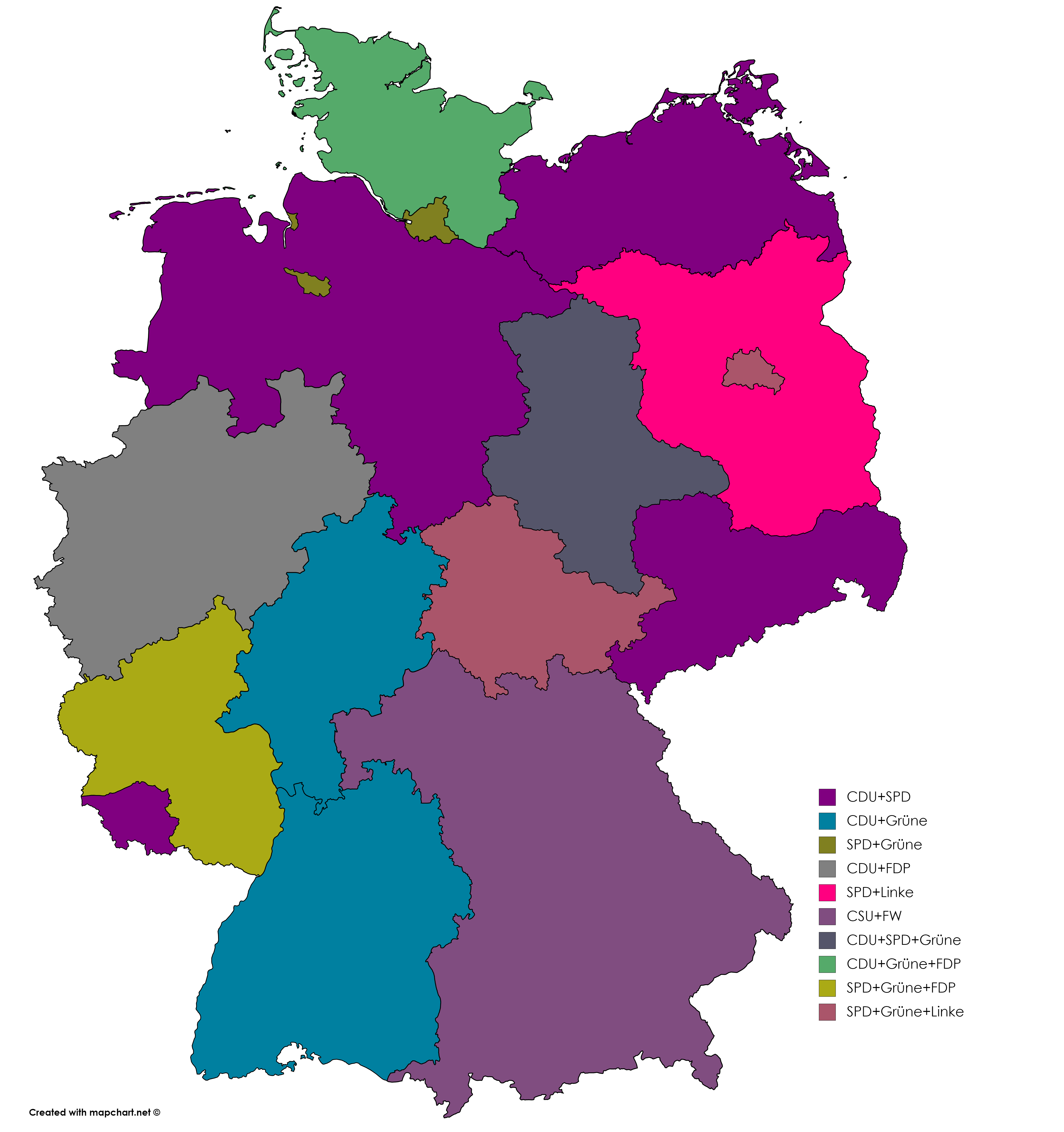 Kartendarstellung der Sitze im deutschen Bundesrat ohne Diagrammmüll