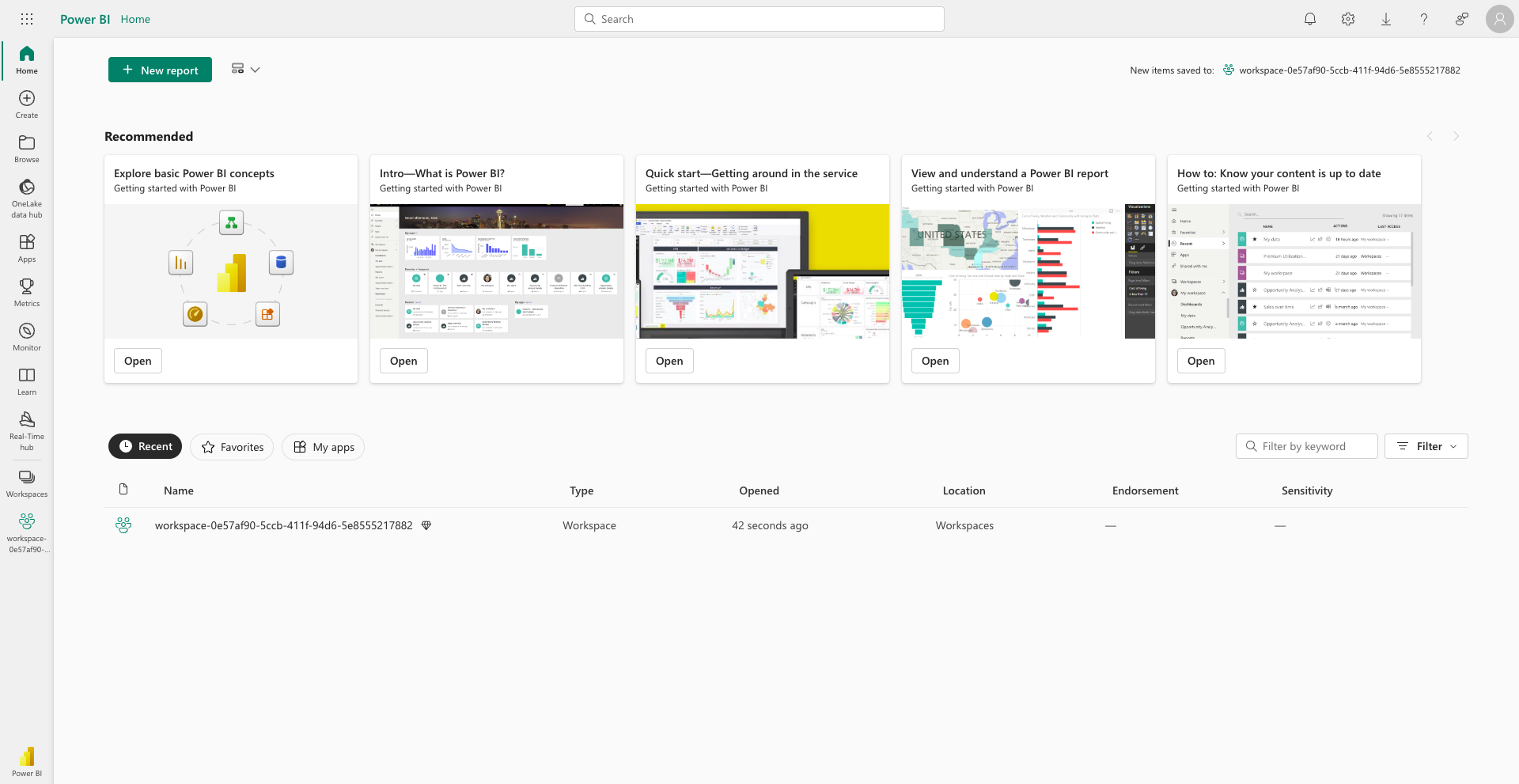 Landing page once a user logs into Power BI Service