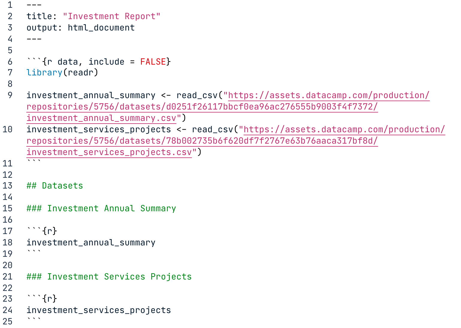 Markdown file with sections