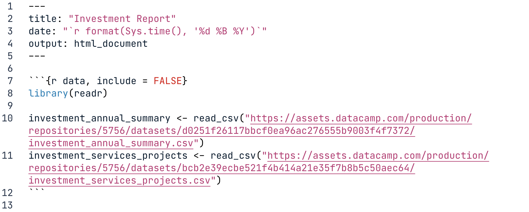 Markdown file that loads the readr package
