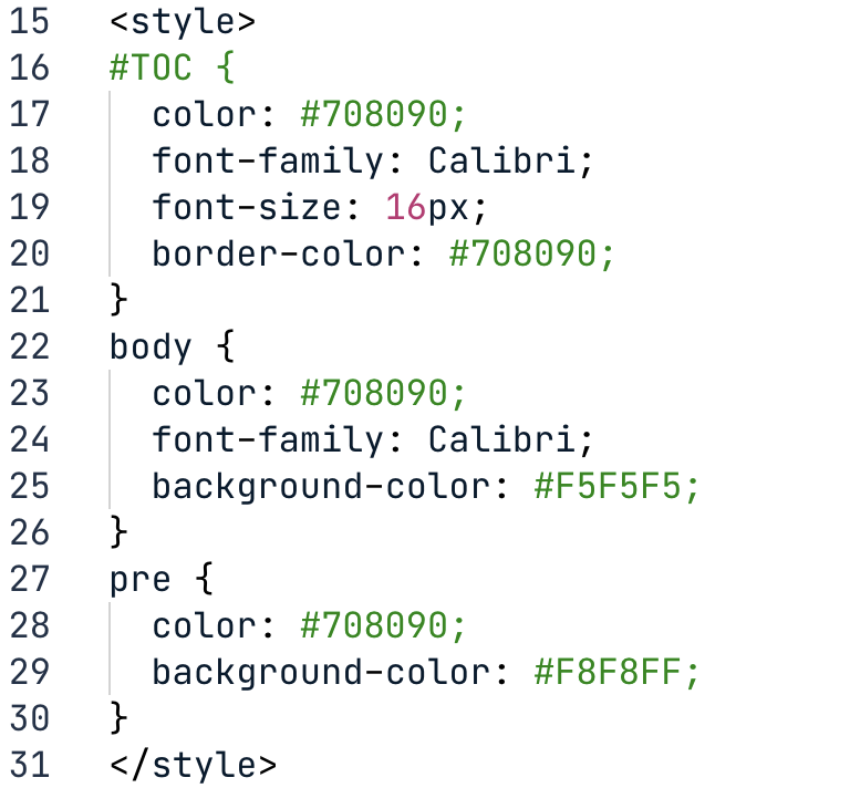 Modifying table of contents style