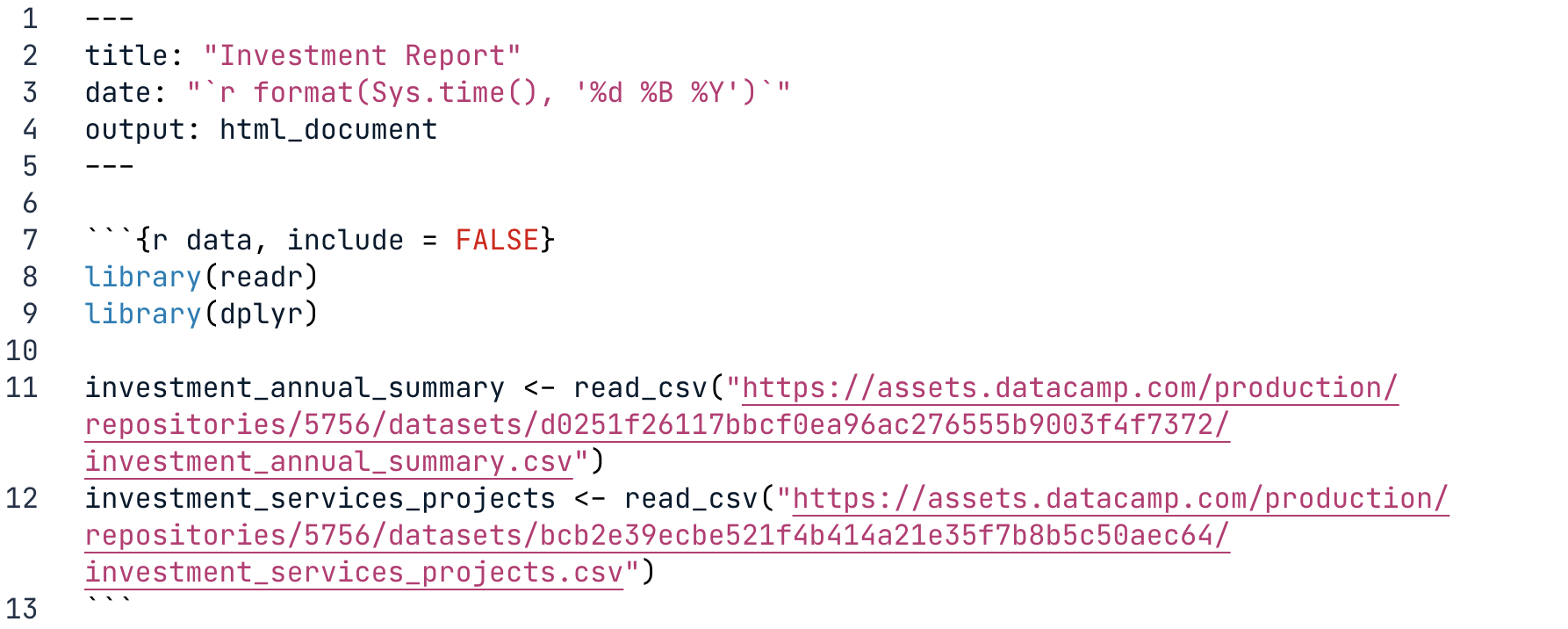 Markdown file that loads the readr and dplyr packages