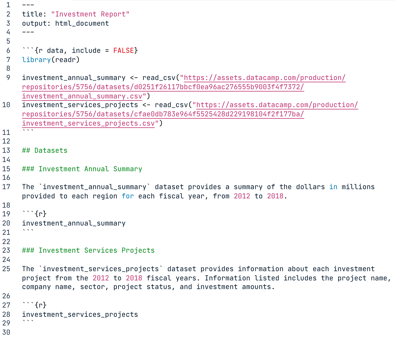Markdown file with headers, text, code