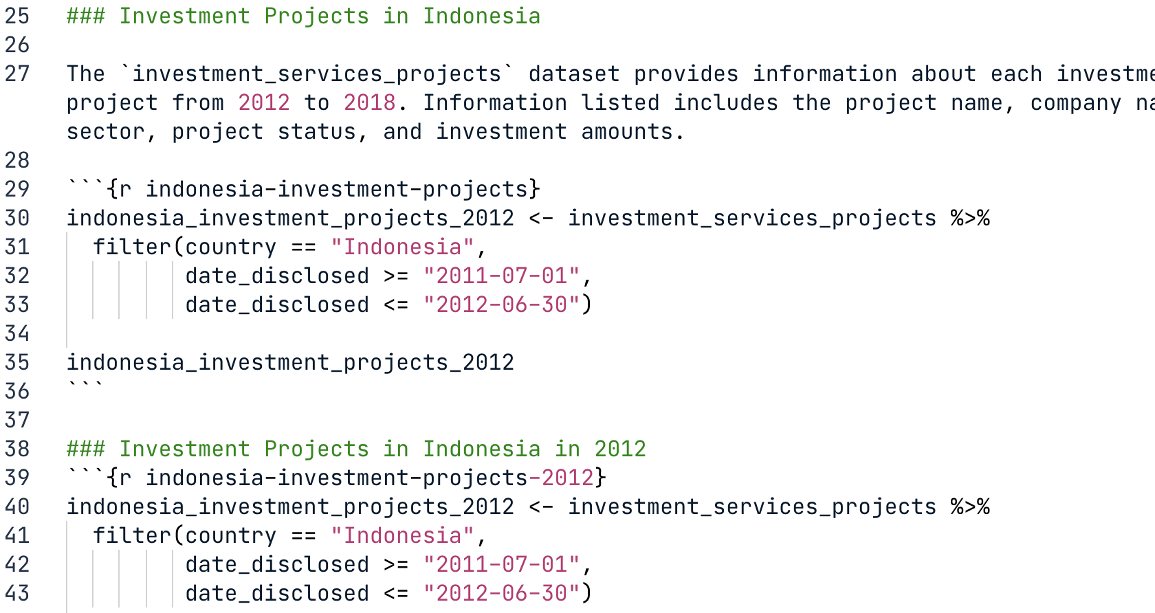 Markdown file with code chunks with names