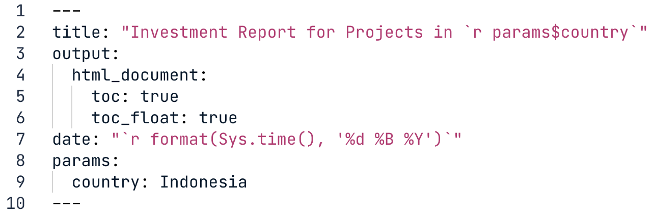 YAML header with parameter in title