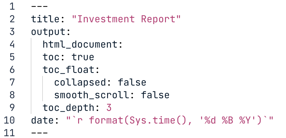 Markdown file with toc, toc_depth, and toc_float with collapsed false and smooth_scroll false
