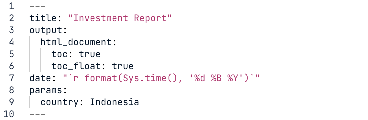 YAML header with parameter