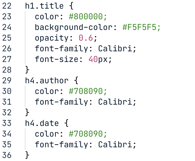 Modifying the style of the title, author, and date