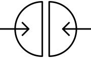 Two halves of a circle with arrows pointing towards each other indicating the joining of the pieces.