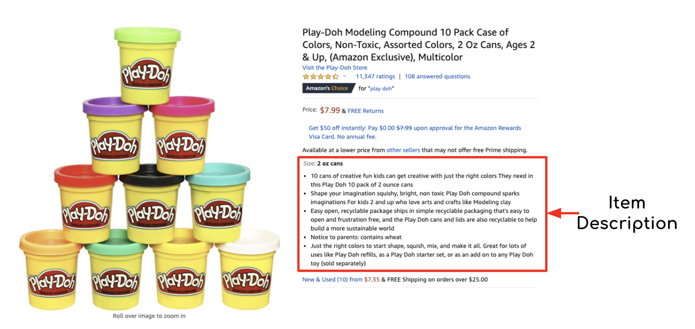 Example of an items description from Amazon.