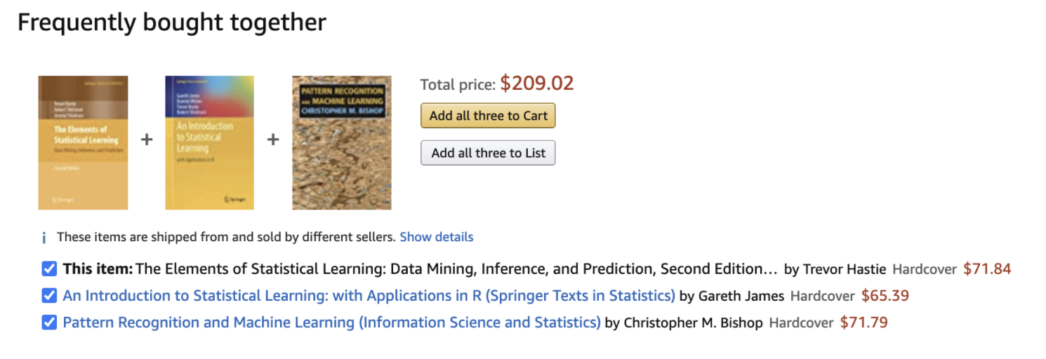 Example of three books often bought together.