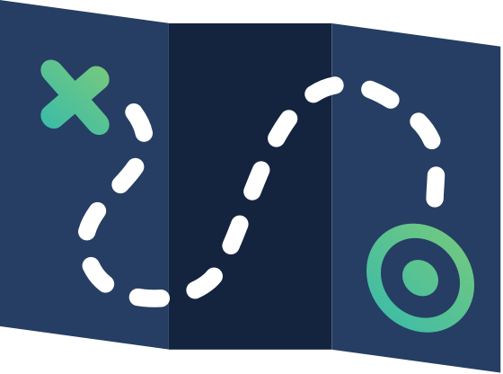Icon of a map showing a path from one point to another