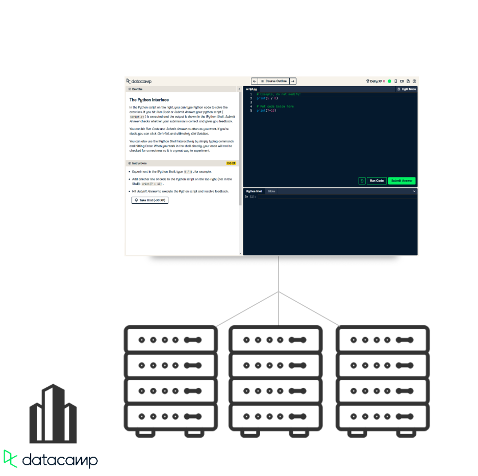 DataCamp website on three server stacks