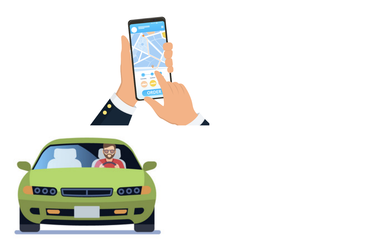 car picture with a hand holding a smartphone