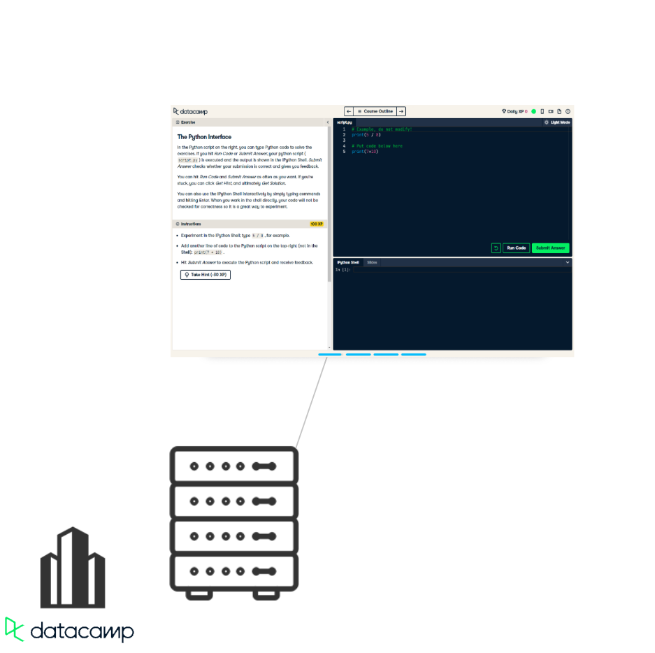 DataCamp website on a server stack