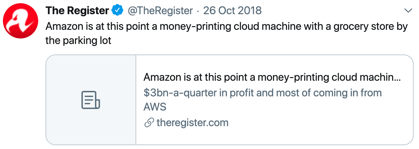 The Register's Amazon article in a tweet