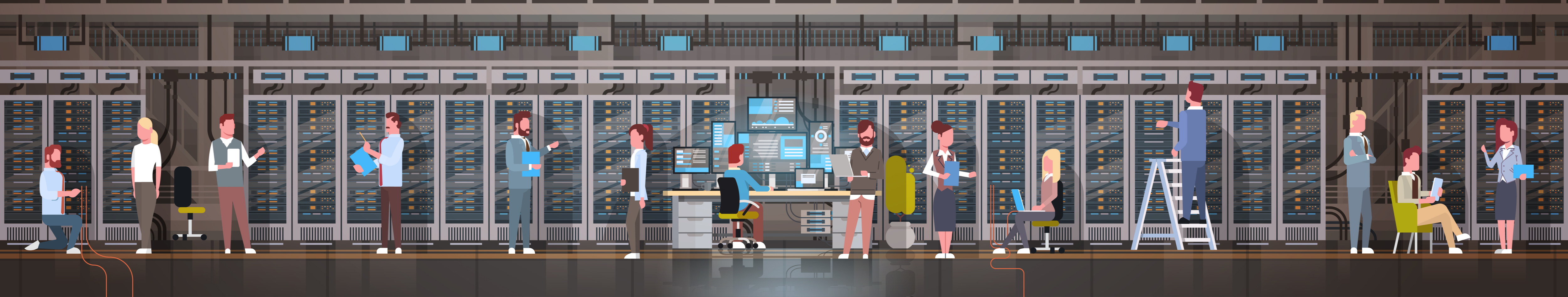 People working at a data center