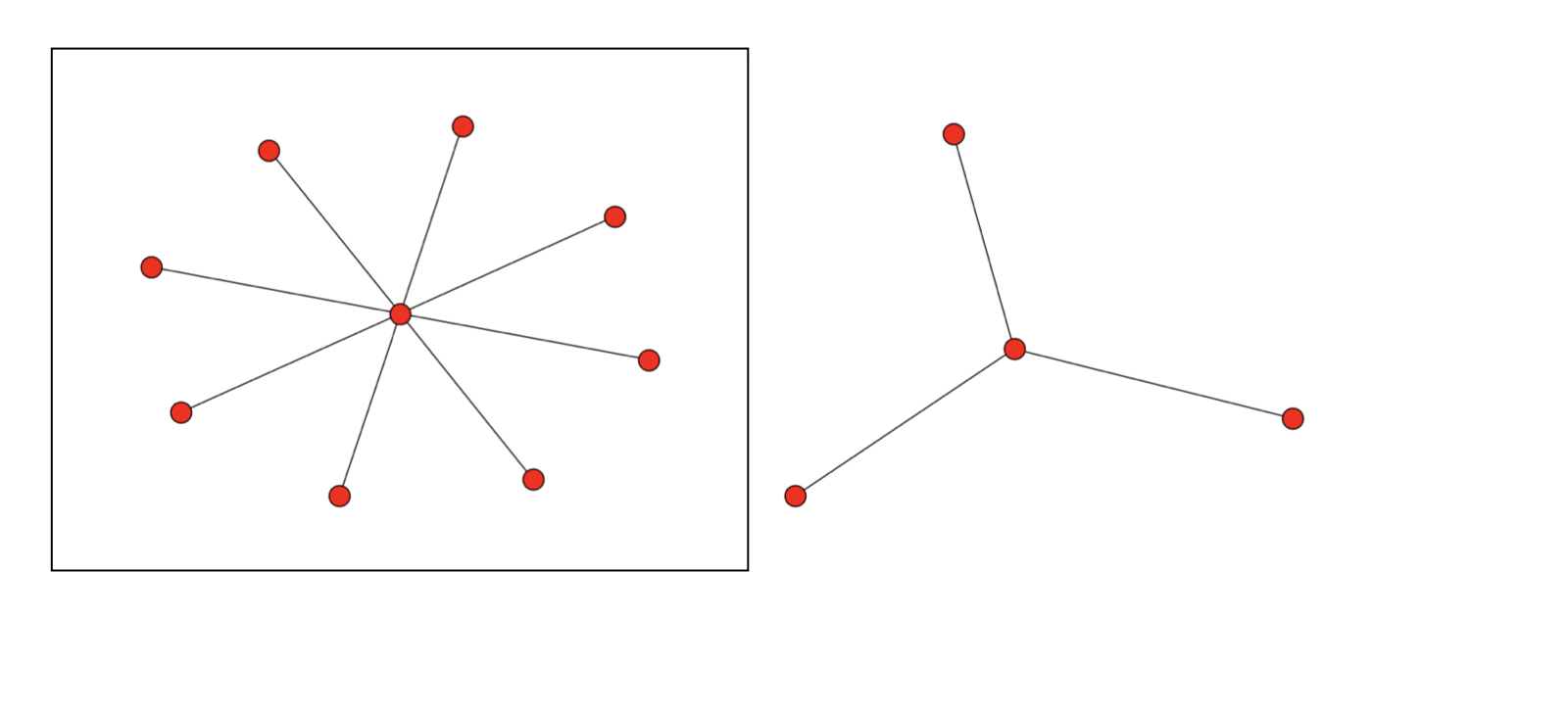 The same image of two star graphs as before, with the left-hand graph highlighted.