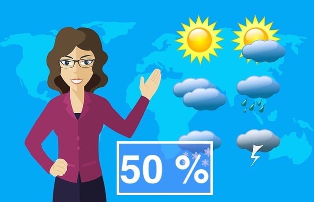 A weatherperson forecasting 50% or rain.