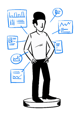 Drawing of a man and popups around him with what it seems personal information
