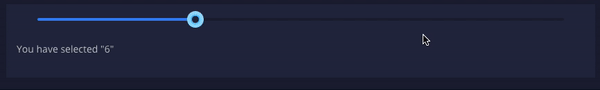 A gif of a blue slider on a black background with some text below stating what value has been selected. The mouse takes the slider notch and slides it up a few places, causing the value noted below to increase.