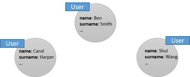 Nodes with users and their properties.