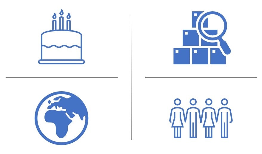 icons with demographics, geography, people, and product groups