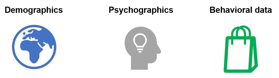 Icons and descriptors of demographics, behaviors, interests, psychographics, and audience size