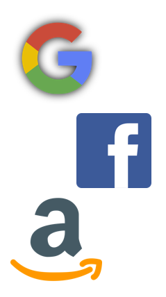 logos for Google, Facebook, and Amazon