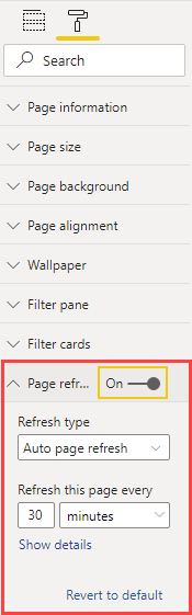 Page refresh is enabled for DirectQuery data sources.