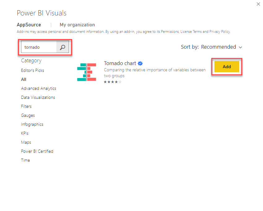 Adding a tornado chart to Power BI via Microsoft AppSource