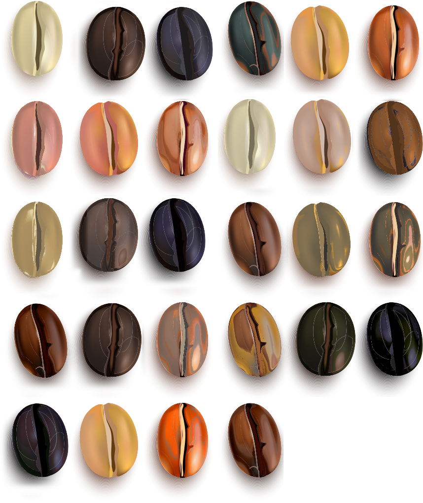 Coffee beans arranged in rows and columns.