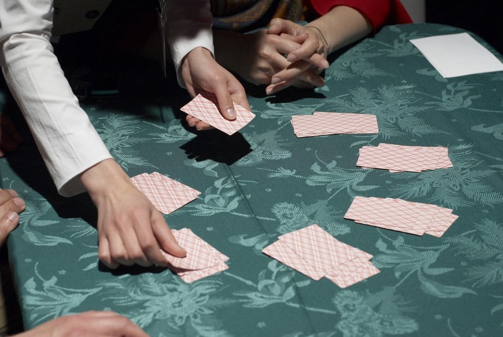 Playing cards on a casino table.
