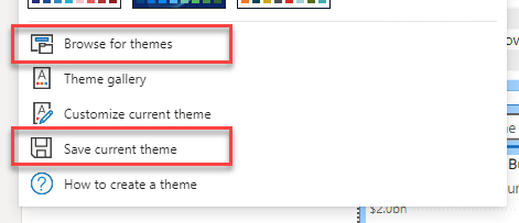 Import and export options for custom themes.