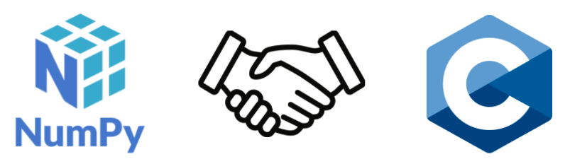 Graphic of the NumPy and C logos shaking hands