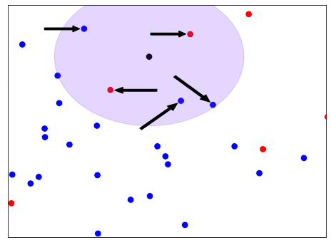 radius around the five observations nearest to the black dot