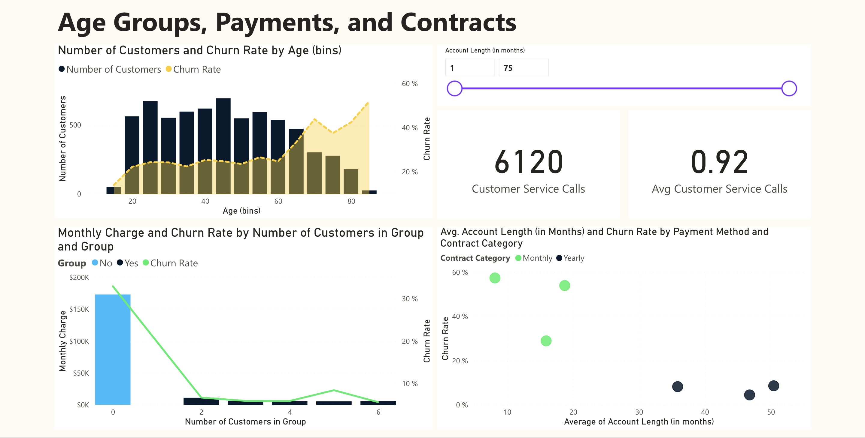 Age Groups, Payments, and Contracts report page